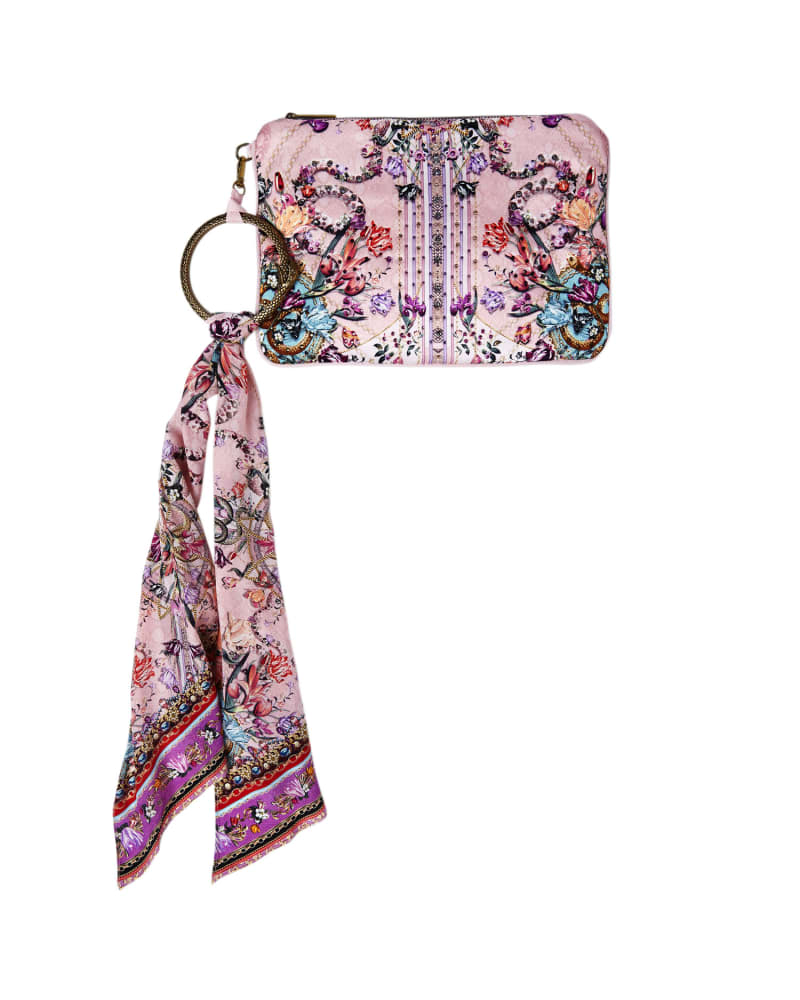 Front of a size one-size-fits-all Rosalia Ring Scarf Clutch in PINK by Camilla. | dia_product_style_image_id:295156